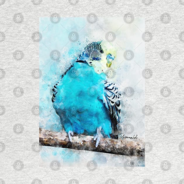 Dramabite Watercolor budgie budgeriger bird artsy artistic painting wildlife by dramabite